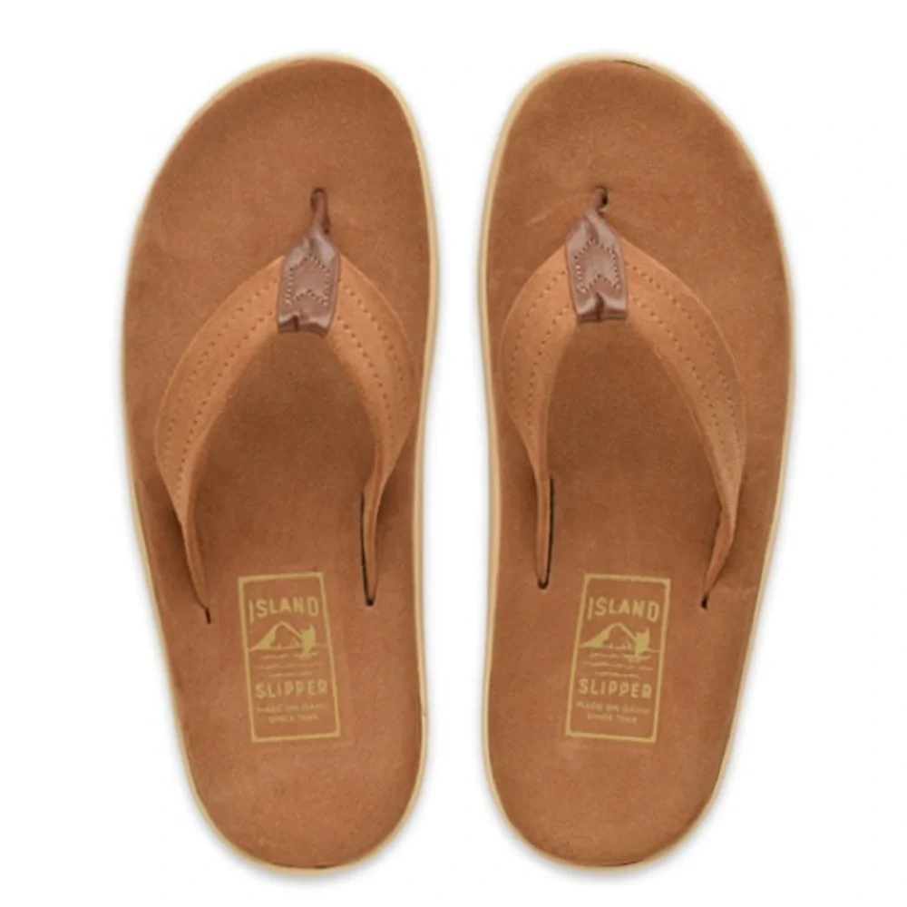 Island Slipper Ultimate Suede Flip Flop Sandals Brown Cognac Color Mens Size 8